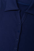 Seamless Button Down Collar Top Navy (1)