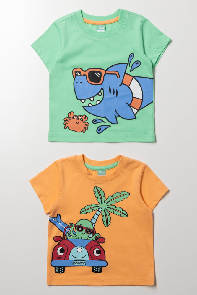 2 Pack T-Shirts Green And Orange