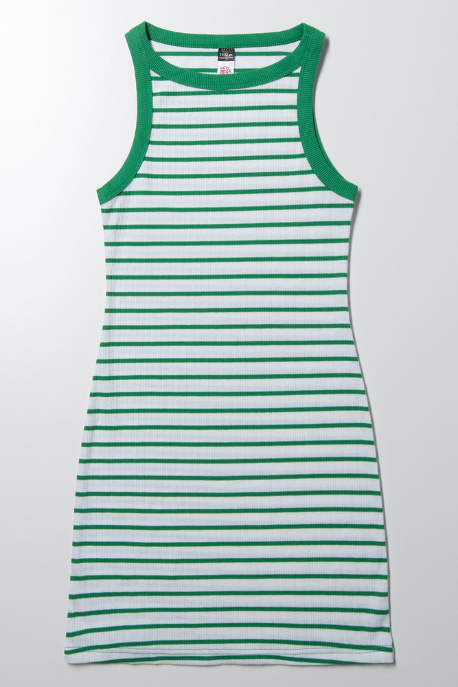 Ribbed Stripe Bodycon Dress Green