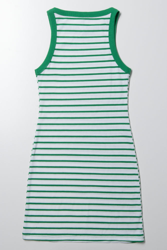 Ribbed Stripe Bodycon Dress Green (2)
