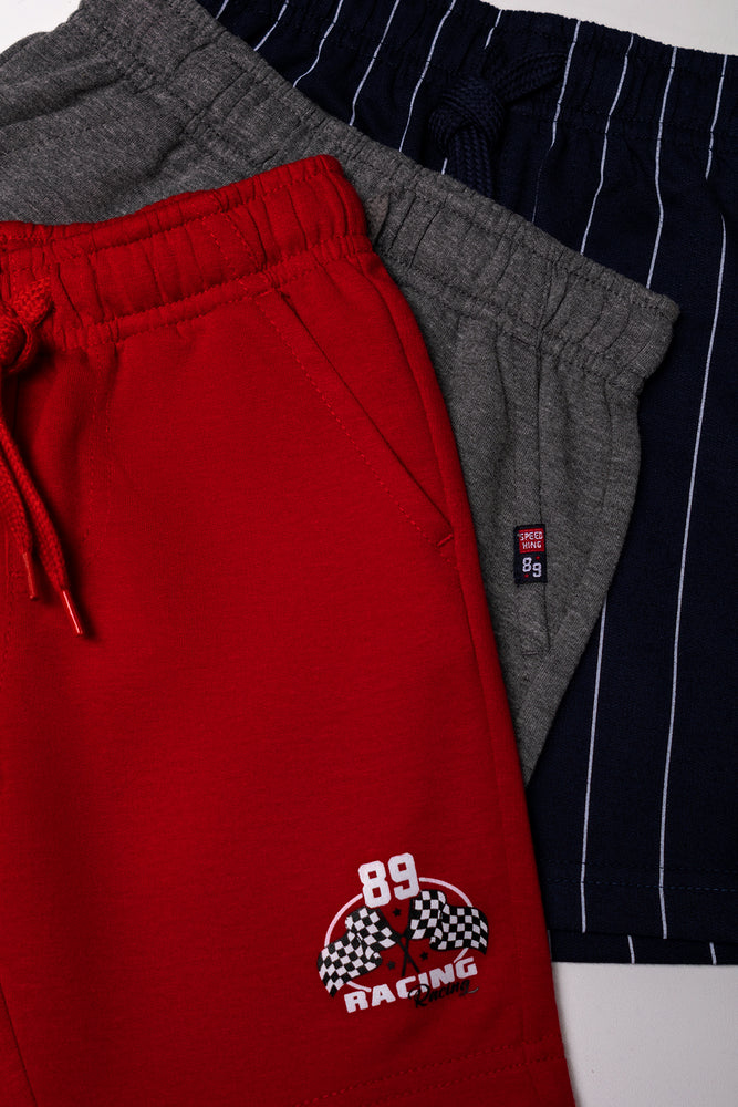 3 Pack Shorts Navy, Charcoal And Red