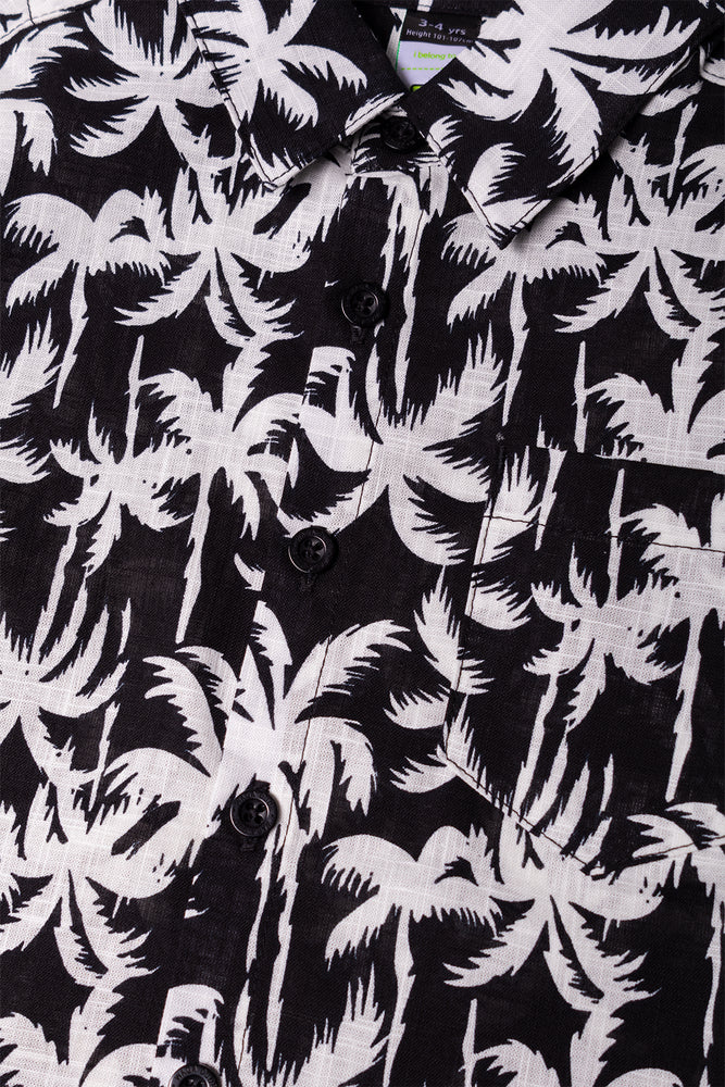 Short Sleeve Linen Blend Shirt Black And White