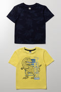 2 Pack Short Sleeve T-Shirts Navy And Yellow