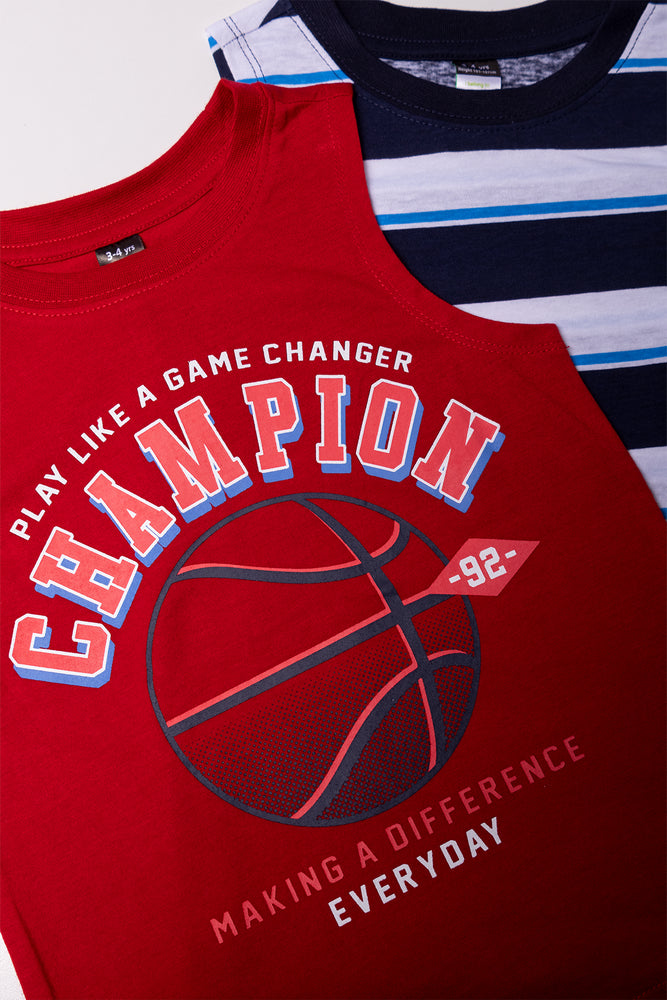 2 Pack Sleeveless T-Shirts Red And Blue (1)