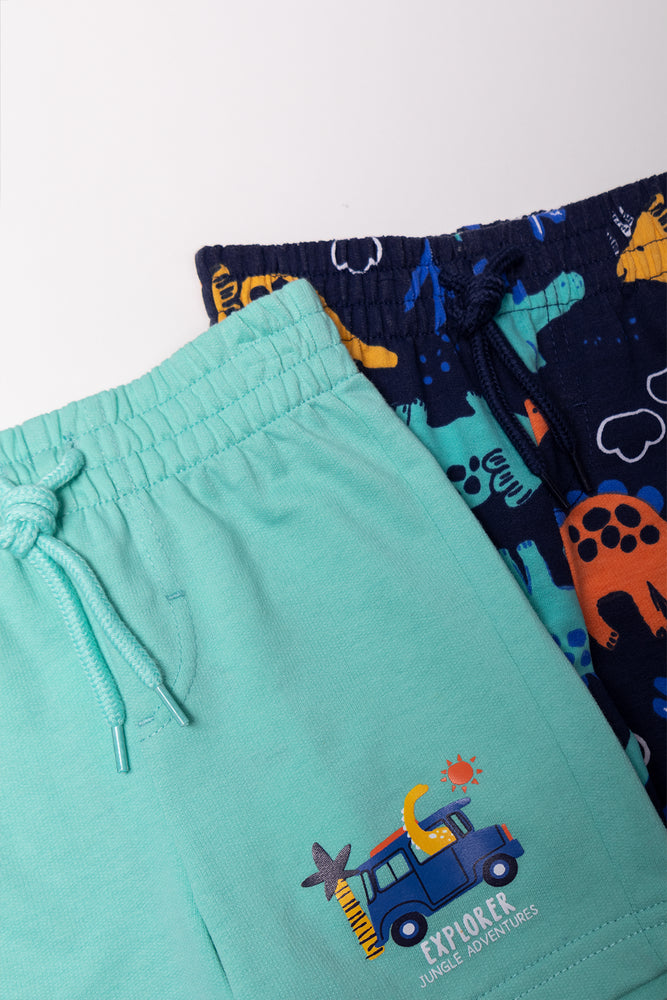 2 Pack Dinosaur Shorts Turquoise And Navy