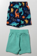2 Pack Dinosaur Shorts Turquoise And Navy (2)