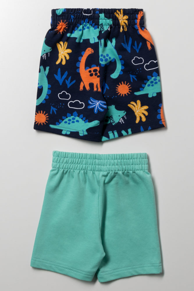 2 Pack Dinosaur Shorts Turquoise And Navy (2)