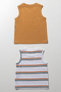 2 Pack Printed Vests Tan & White (2)