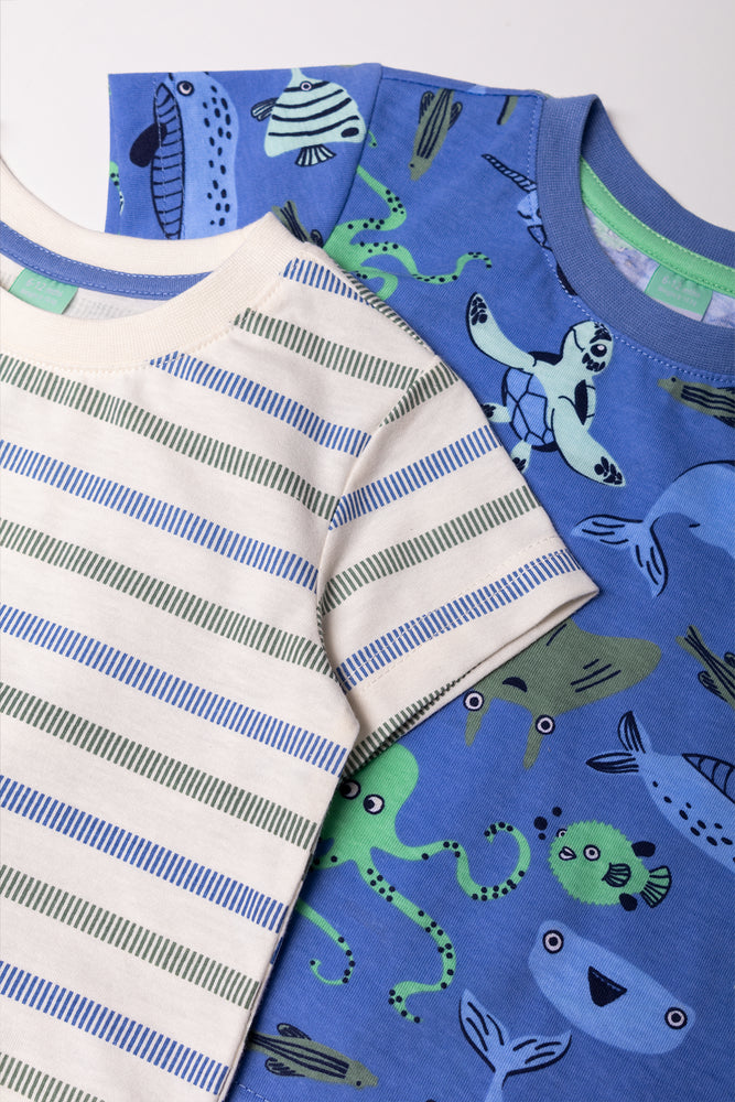 2 Pack Sea Animal T-Shirts Blue And Cream