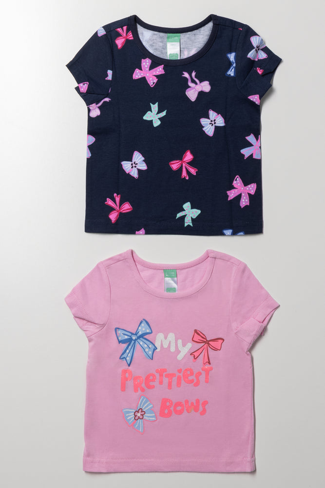 2 Pack Bow Short Sleeve T-Shirts Pink And Navy