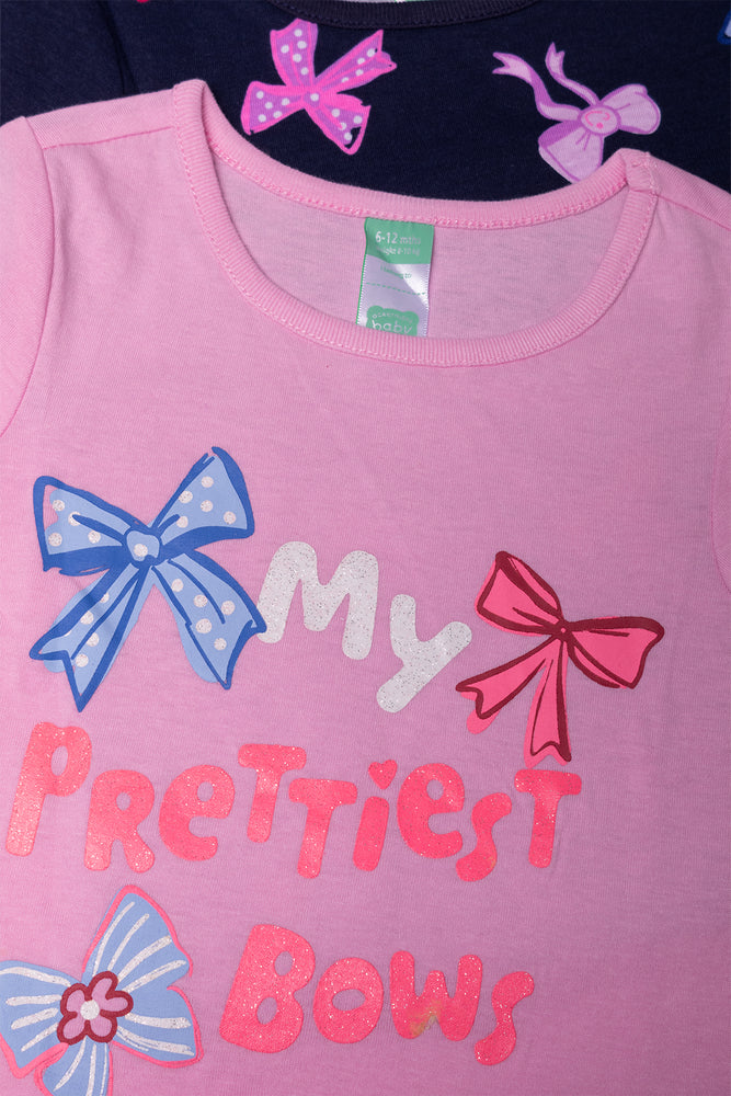 2 Pack Bow Short Sleeve T-Shirts Pink And Navy