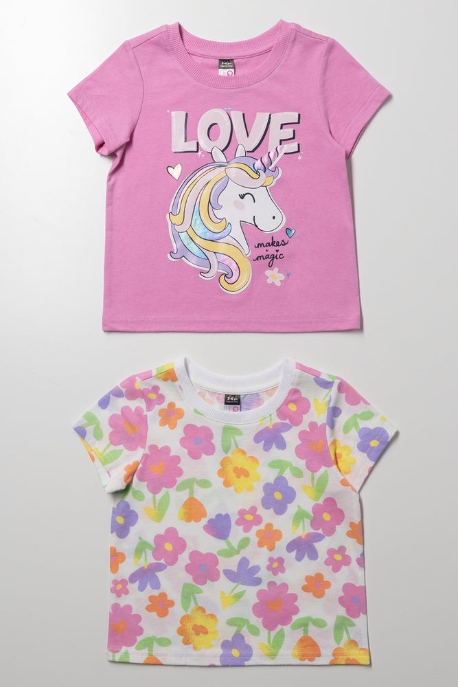 2 Pack Unicorn Short Sleeve T-Shirts Pink