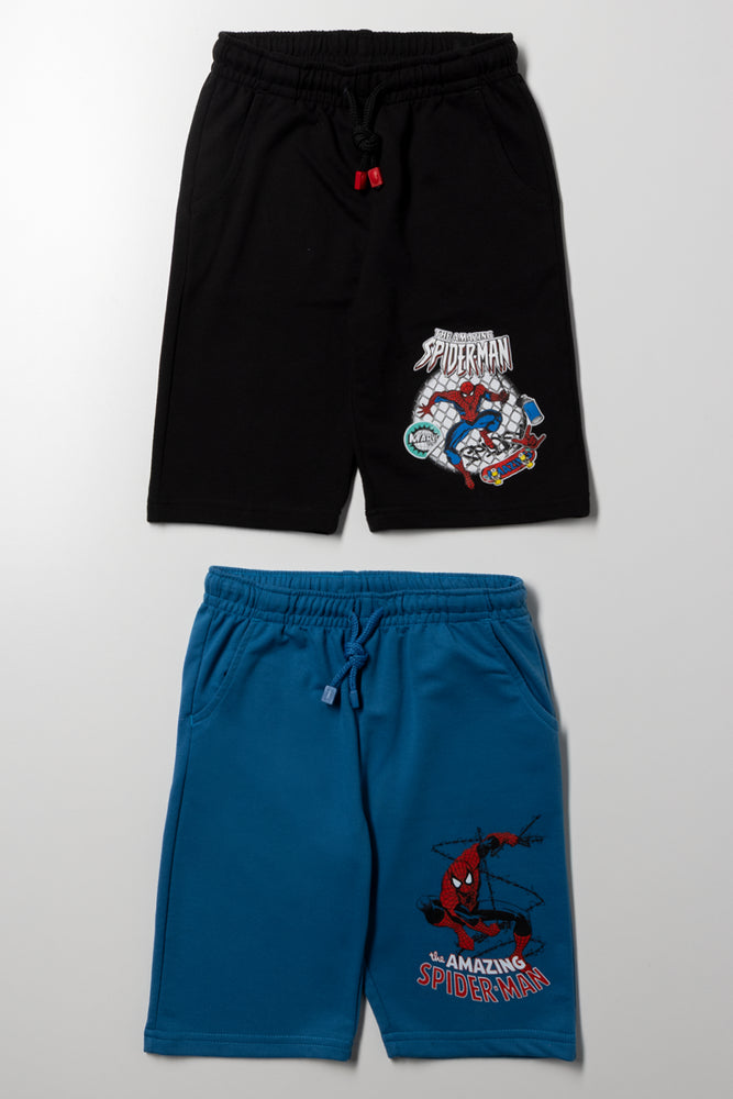 Spiderman 2 Pack Knit Shorts Blue & Black