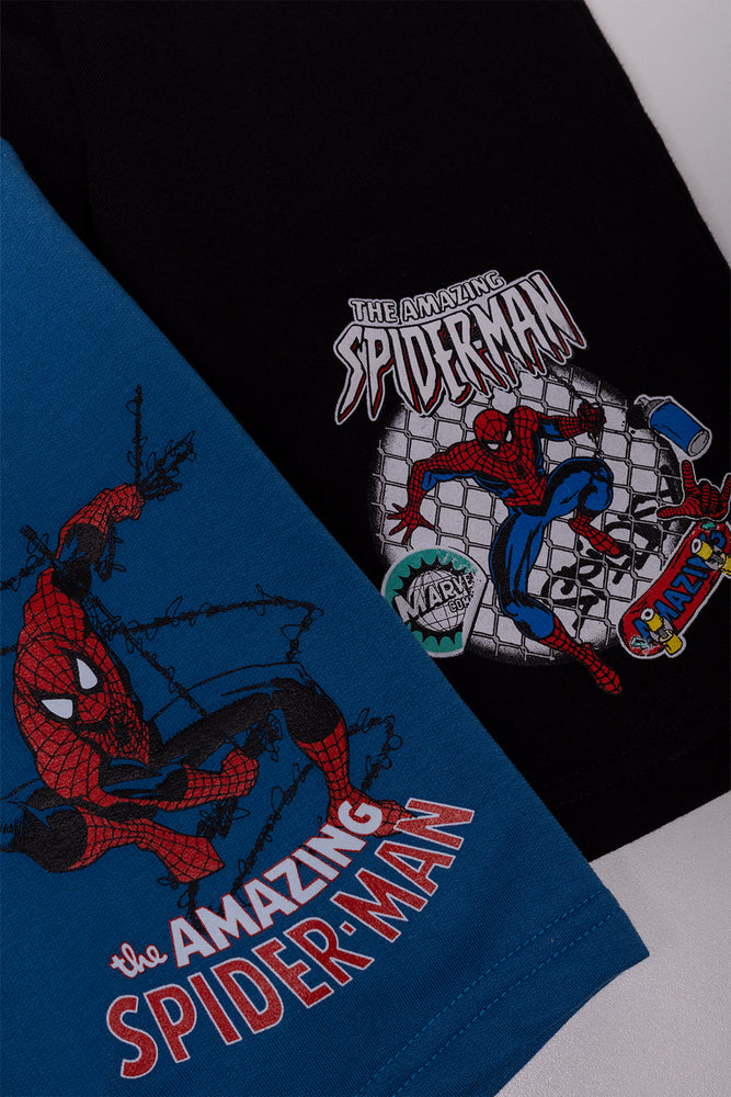 Spiderman 2 Pack Knit Shorts Blue & Black