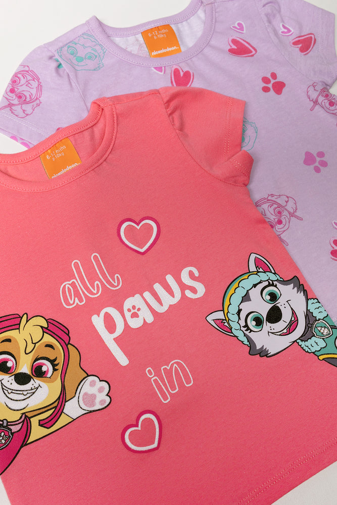 Paw Patrol 2 Pack T-Shirts Lilac And Peach