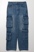 Cargo Straight Leg Denim Jeans Blue