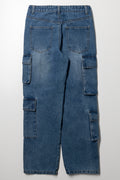 Cargo Straight Leg Denim Jeans Blue (3)