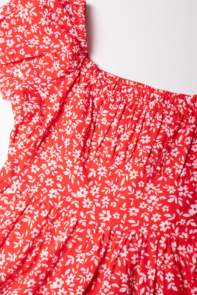 Ditsy Puff Sleeve Dress Red