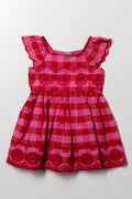 Embroidered Check Dress Red And Pink