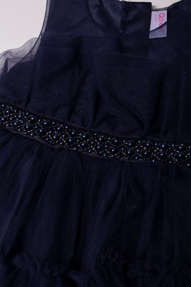 Sleeveless Layered Dress With Belt Navy