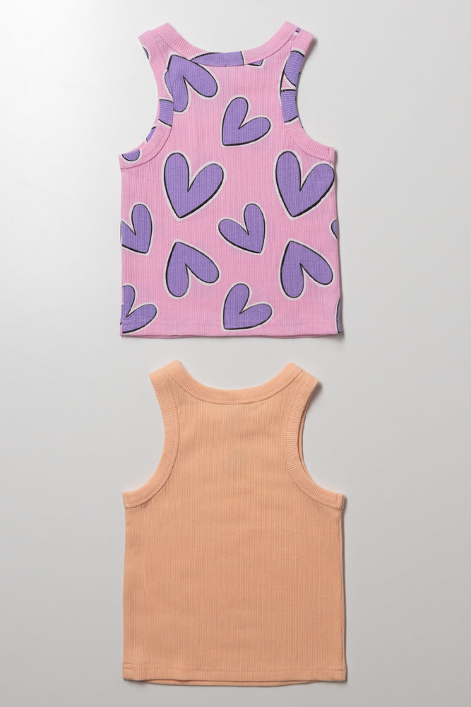 2 Pack Rib Vests Pink And Peach (2)