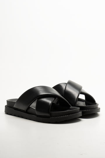 Padded Cross Strap Sandals Black