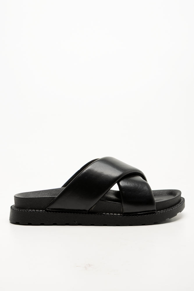 Padded Cross Strap Sandals Black (1)
