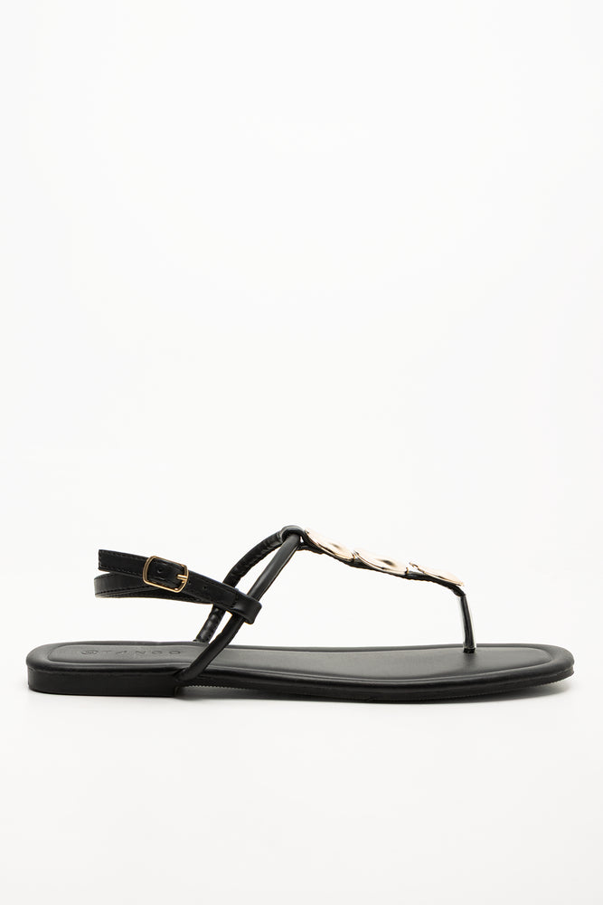 Metal Trim Thong Sandal  Black (1)
