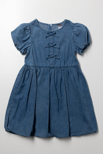 Denim Bow Dress Blue