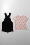 Bow Print Dungaree Set Black (3)