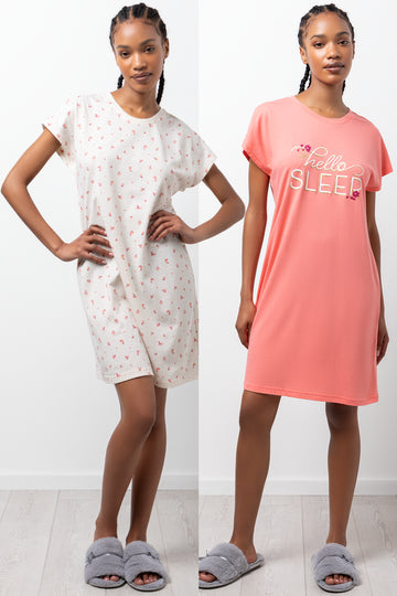 2 Pack Sleepshirts Natural And Peach