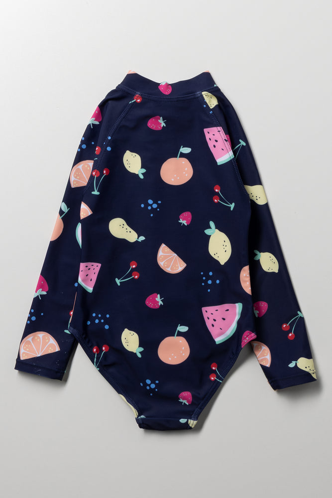 Fruit Long Sleeve Swimsuit Navy (2)