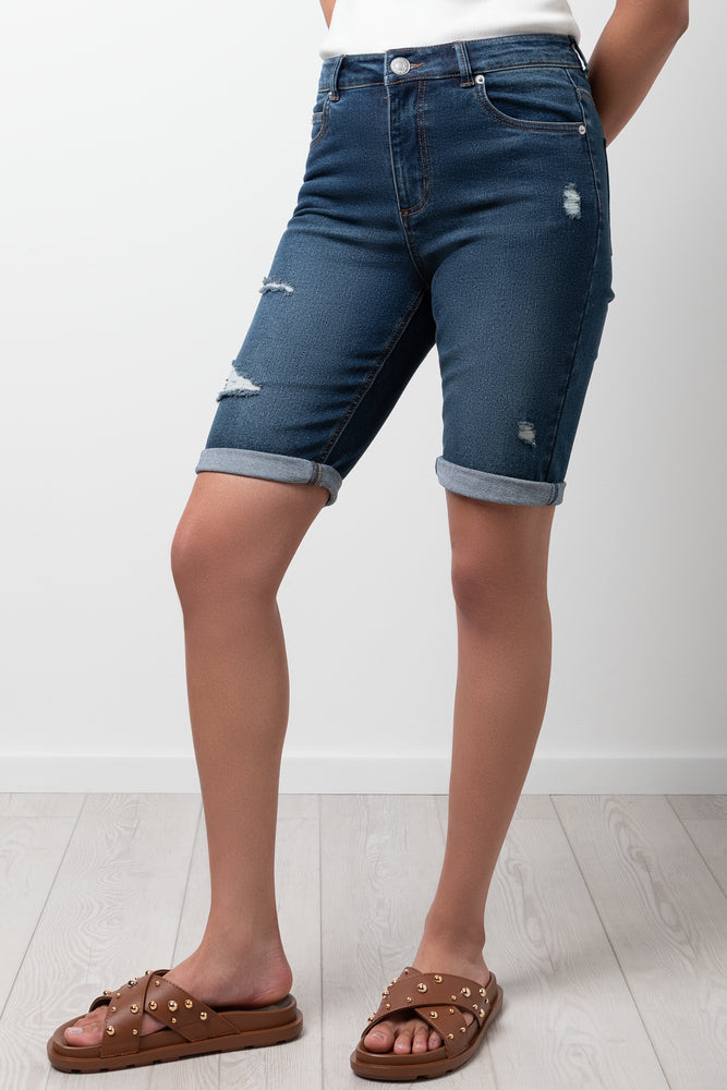 Distressed Bermuda Shorts Dark Blue