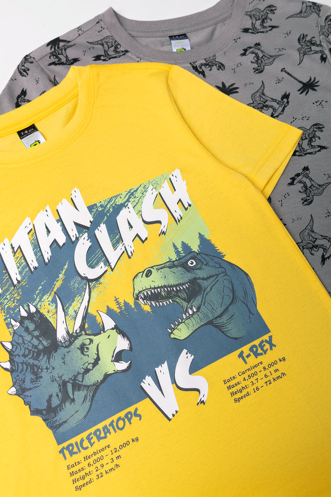 2 Pack Dino T-Shirts Grey And Yellow