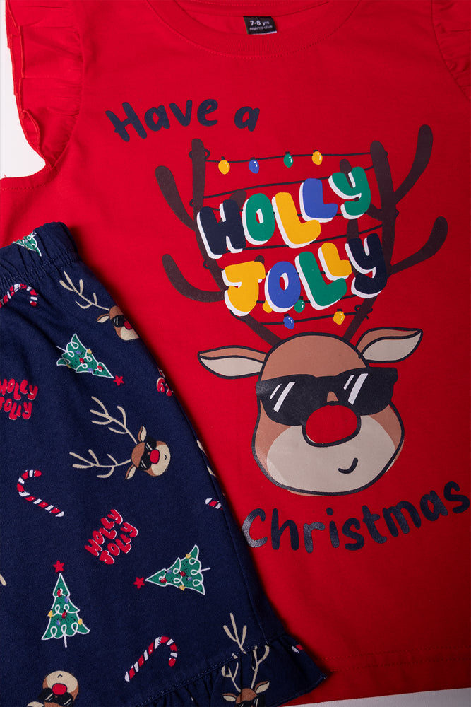 Younger Girl Christmas Pyjama Set Red