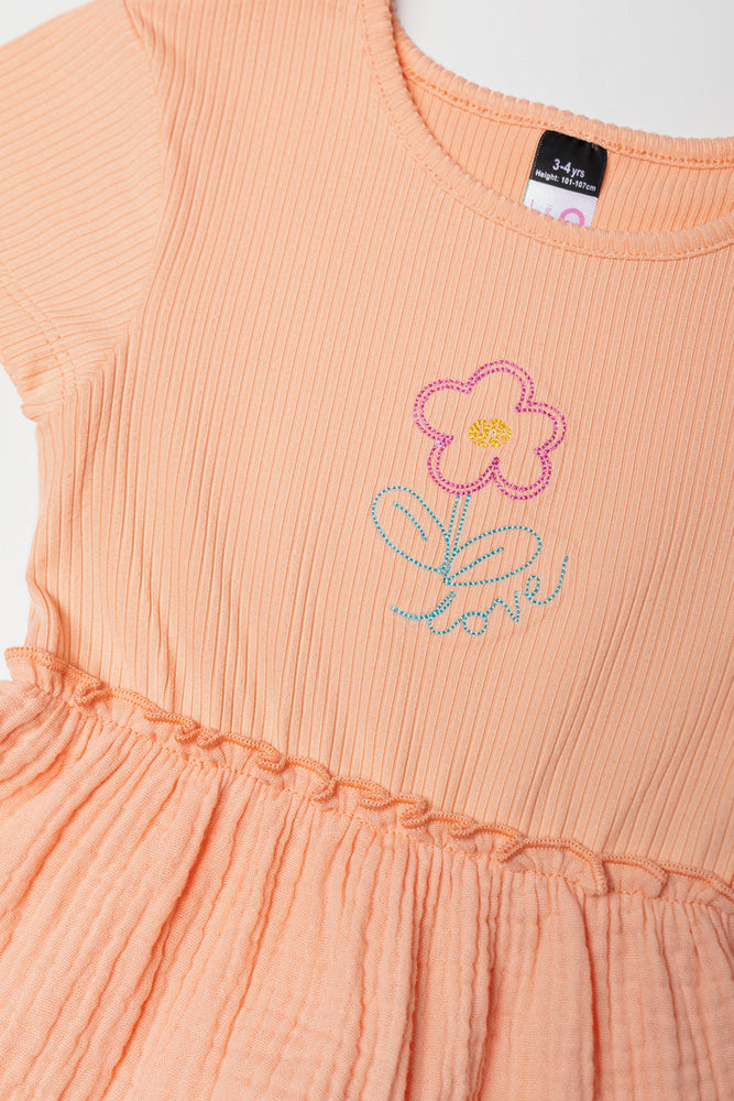 Rib Tiered Dress Peach
