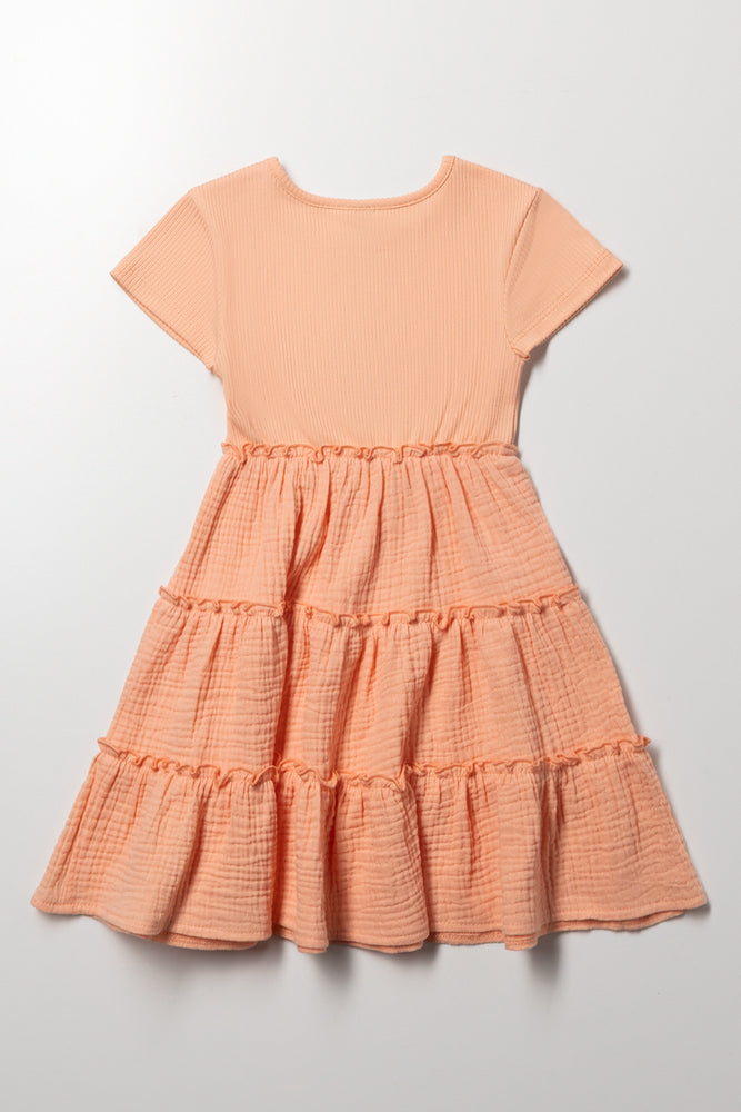 Rib Tiered Dress Peach (2)
