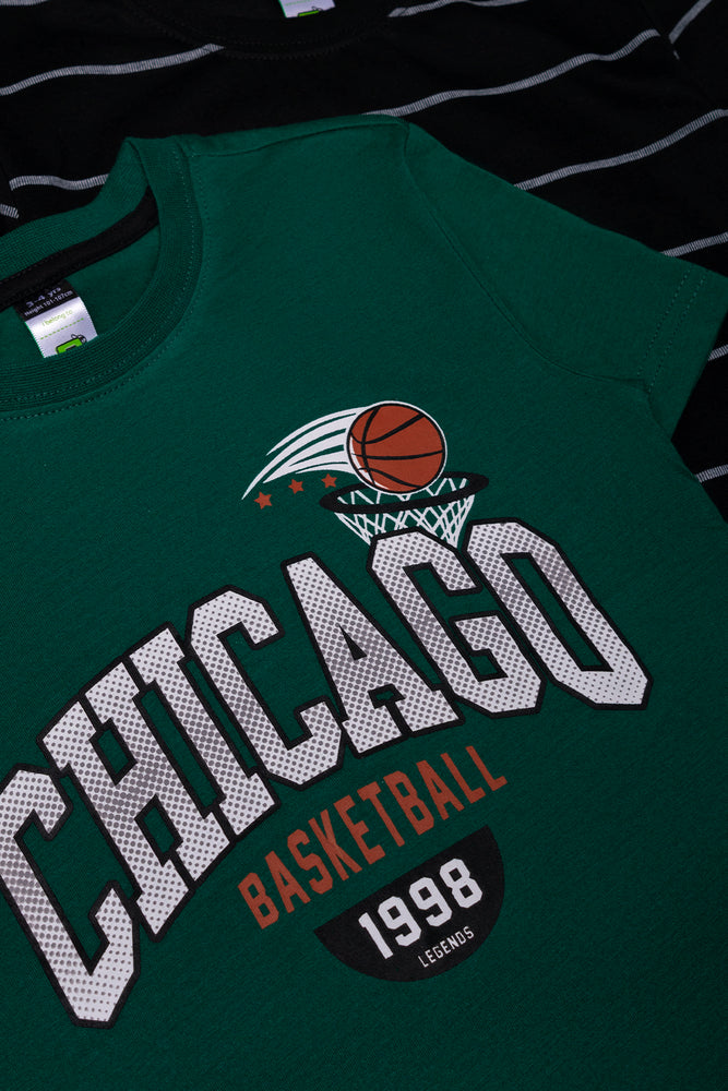 2 Pack Stripe T-Shirts Green And Black