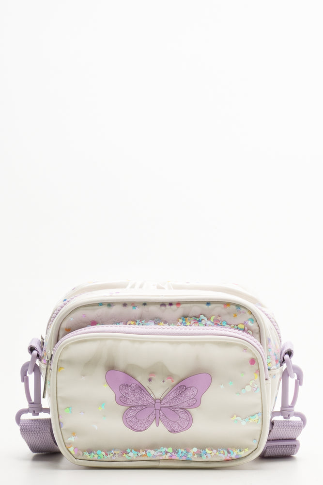 Butterfly Glitter Bag Cream And Purple