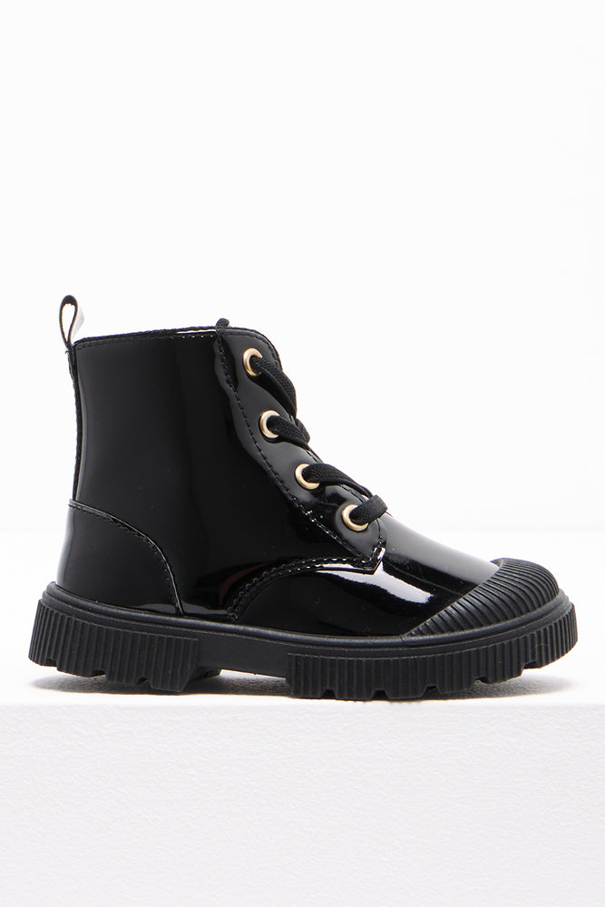 Patent Lace Up Boots Black