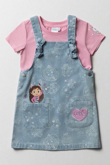 Gabby's Dollhouse Pinafore Set Light Wash
