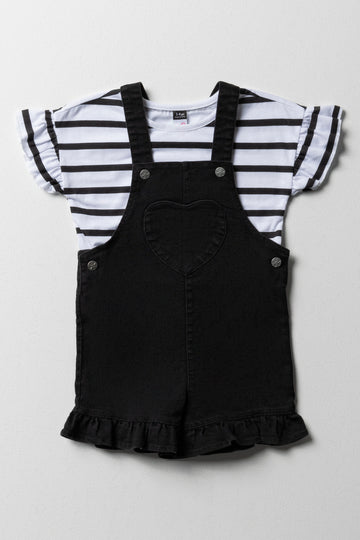 Frill Dungaree Set Black
