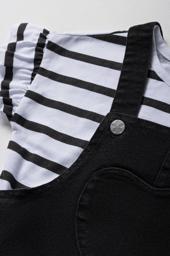 Frill Dungaree Set Black (1)