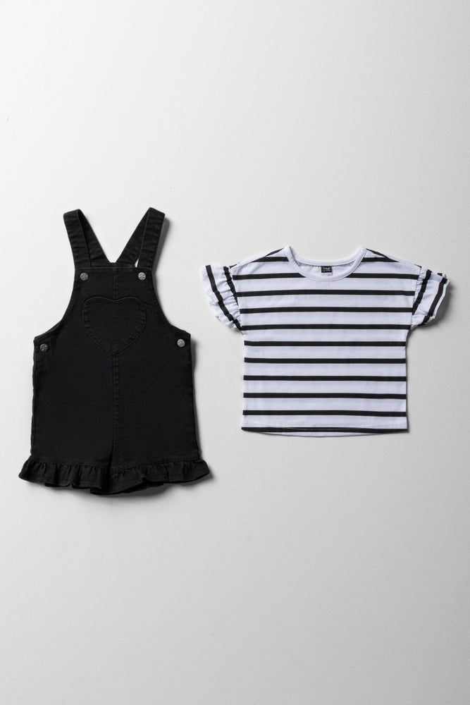 Frill Dungaree Set Black (2)