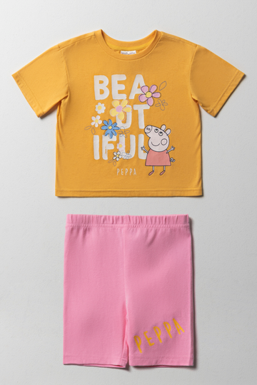Peppa Pig Oversized T-Shirt & Cycling Shorts Set Yellow & Pink
