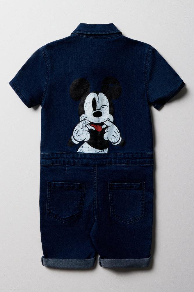 Mickey Mouse Denim Overall Shorts Dark Blue Ackermans