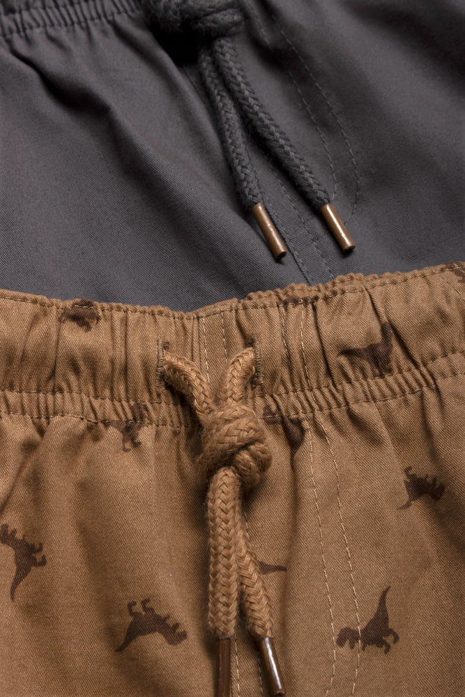 2 Pack Dinosaur Shorts Brown & Dark Grey (1)