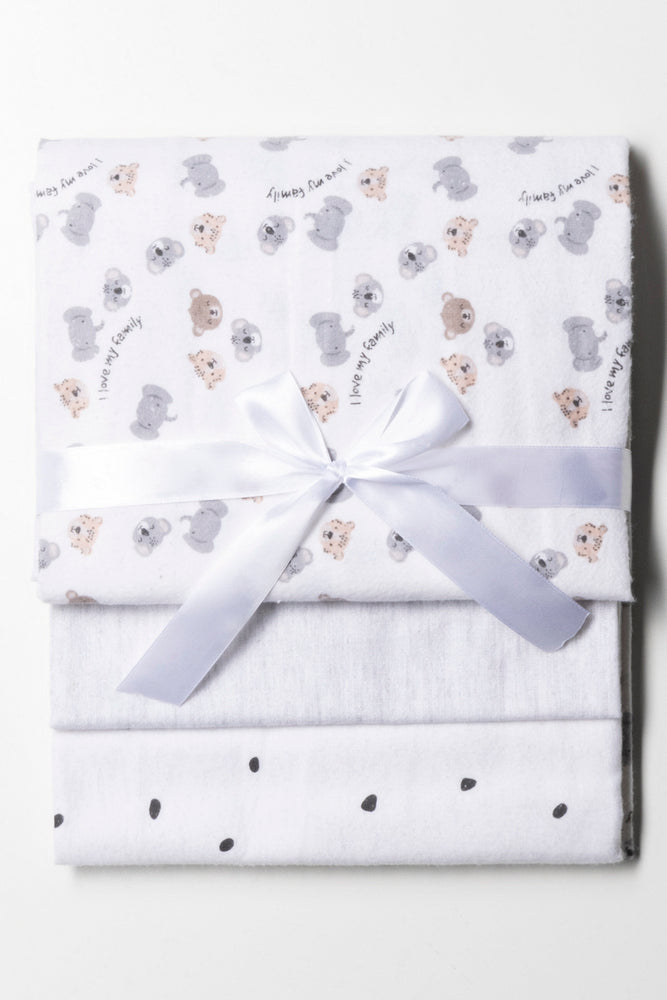 3 Pack Bear Receiver Blankets White