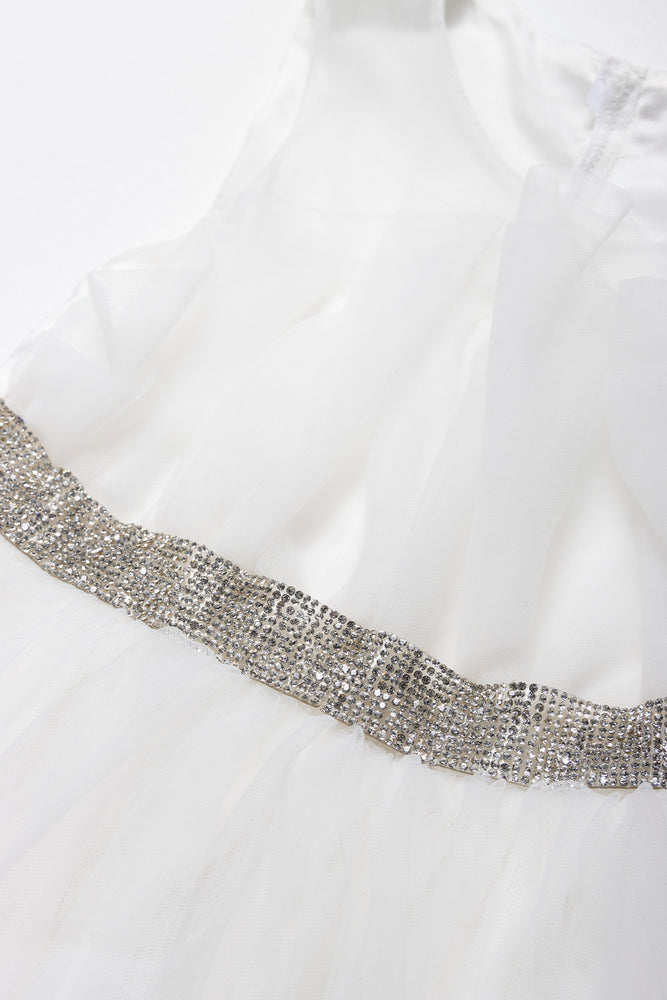 Layered Mesh Dress With Belt White (1)