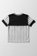 V-Neck Stripe Sporty T-Shirt Black & White (3)